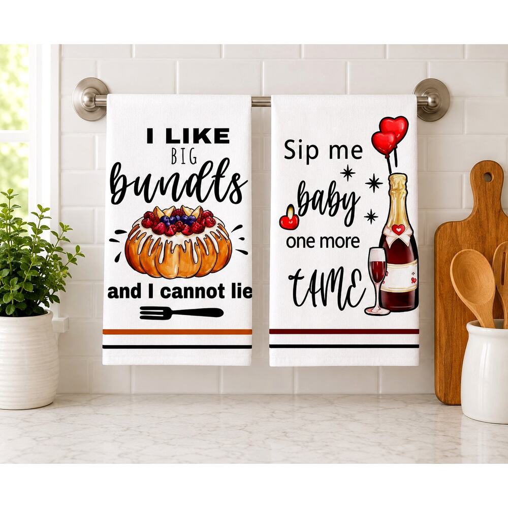 Hand Towels, 2pc, Funny Retro Songs Kitchen Dish Towel set. 16" x 24"